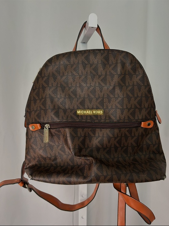 Michael Kors Handbags - Michael Kors Brown MK Monogram Backpack with Tan Trim